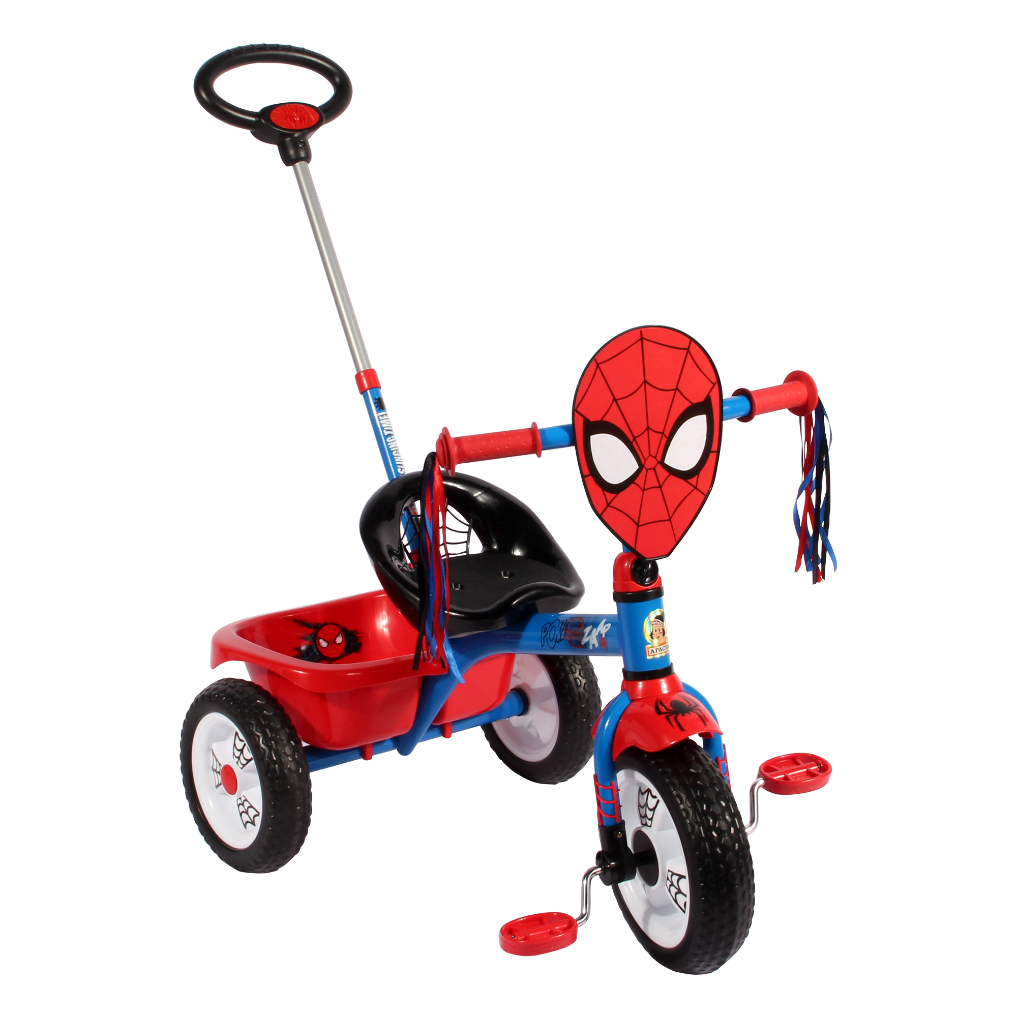 Triciclo Apache Spiderman Deluxe con Barra de Empuje cajuela