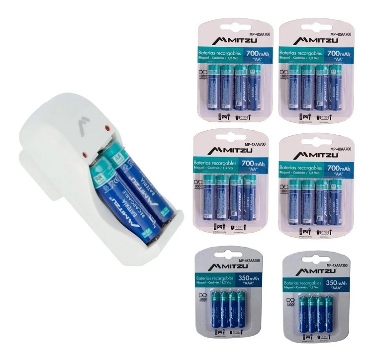 Cargador Con 26 Baterías Recargables 8 Aaa Y 18 Aa Mitzu