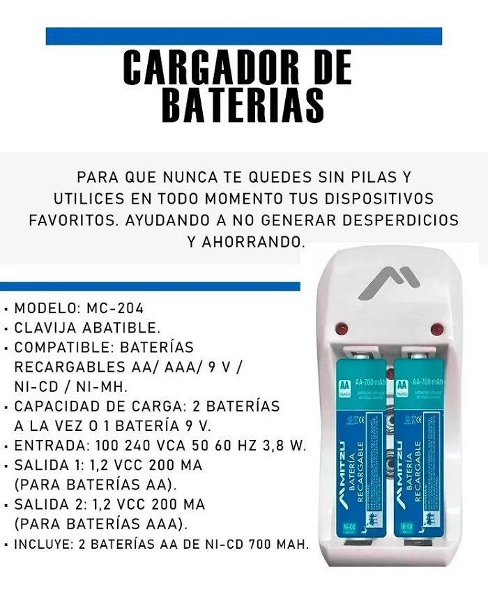 Cargador Con 26 Baterías Recargables 8 Aaa Y 18 Aa Mitzu