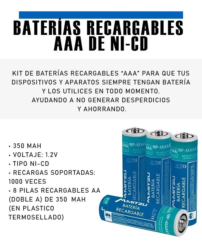 Cargador Con 26 Baterías Recargables 8 Aaa Y 18 Aa Mitzu