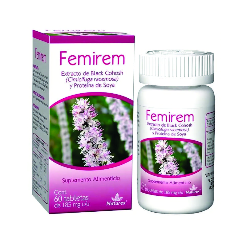 Femirem, 60 Tabletas, 185mg c/u, Extracto de Black Cohosh y Proteína de Soya