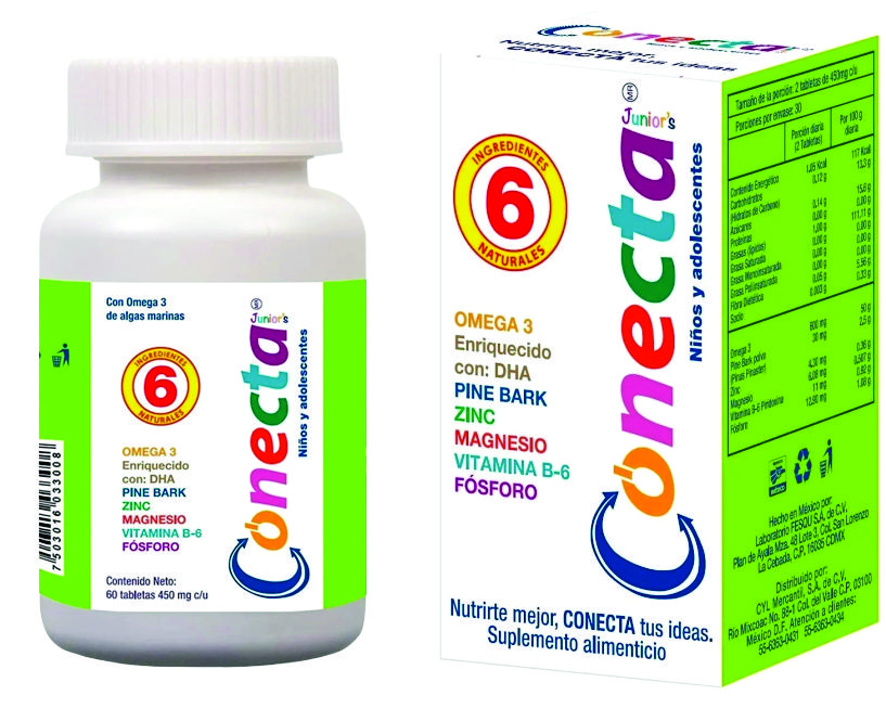 Suplemento Vitamina Conecta Junior's, 450 mg, 60 Tabletas, Memoria y Concentación