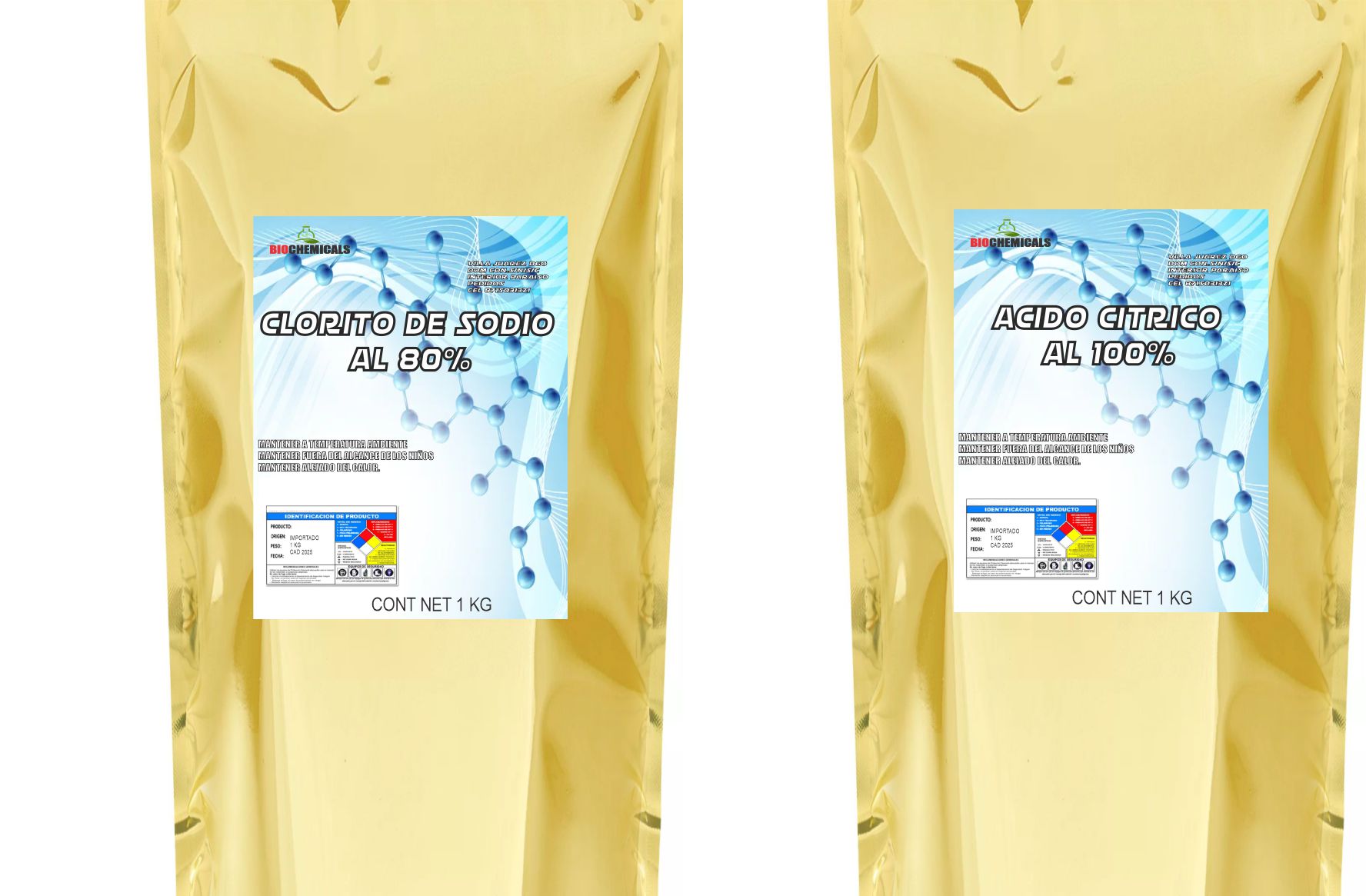 CLORITO DE SODIO AL 80% Y ACIDO CITRICO AL 100% PACK 1 KG C/U