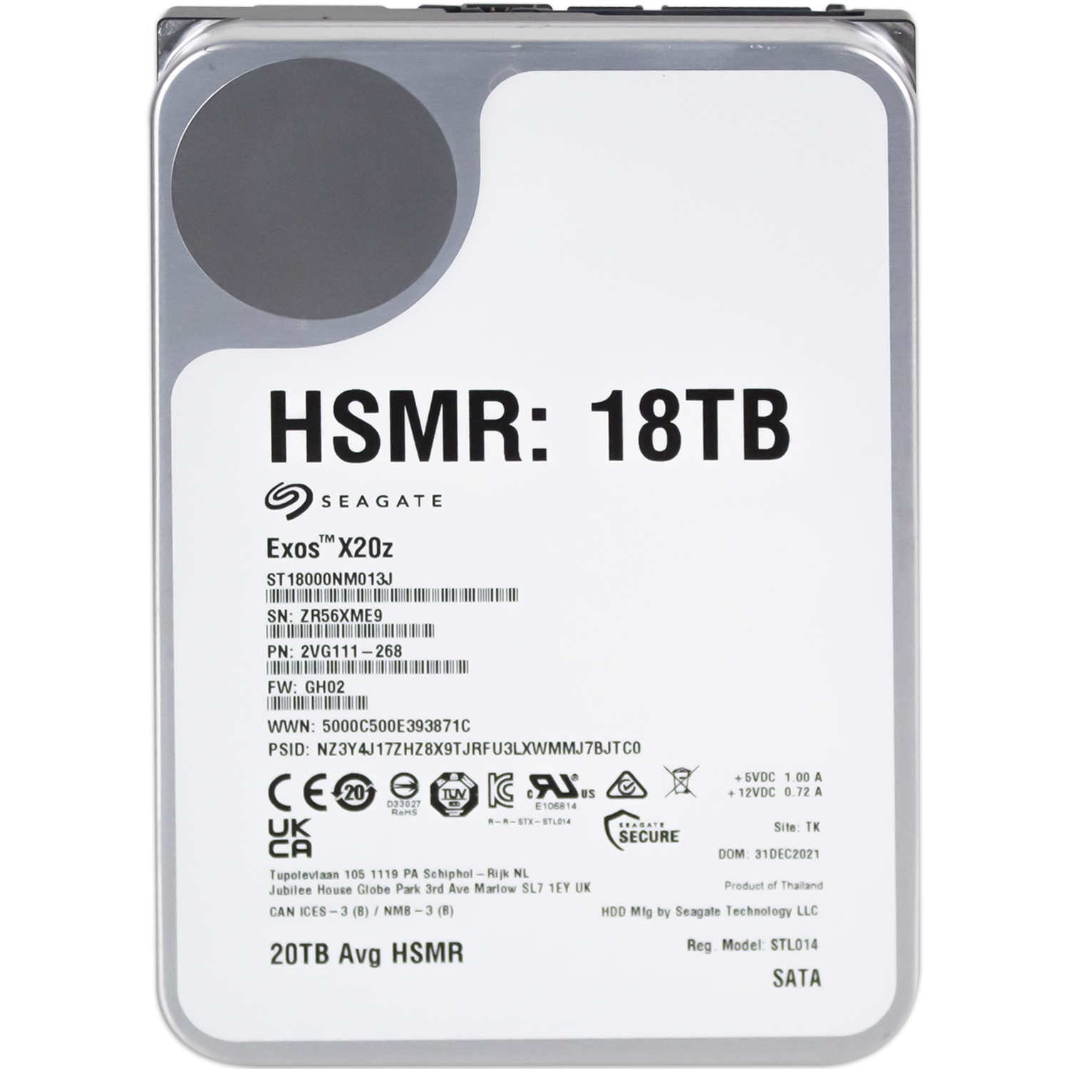 Disco Duro Interno 18TB SEAGATE EXOS X20Z SATA 7200RPM ST18000NM013J