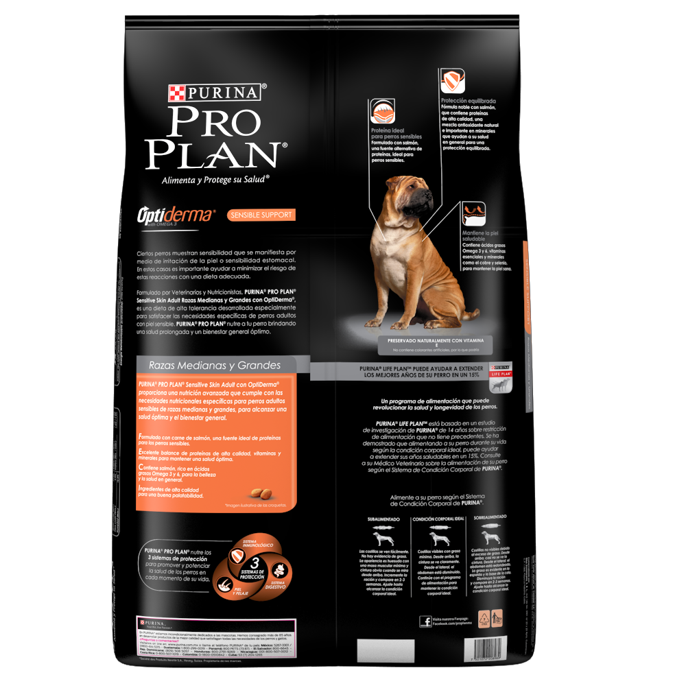 Pro Plan Sensitive Skin Adult Razas Medianas y Grandes con OptiDerma Alimento seco Carne de Salmón bulto de 15kg