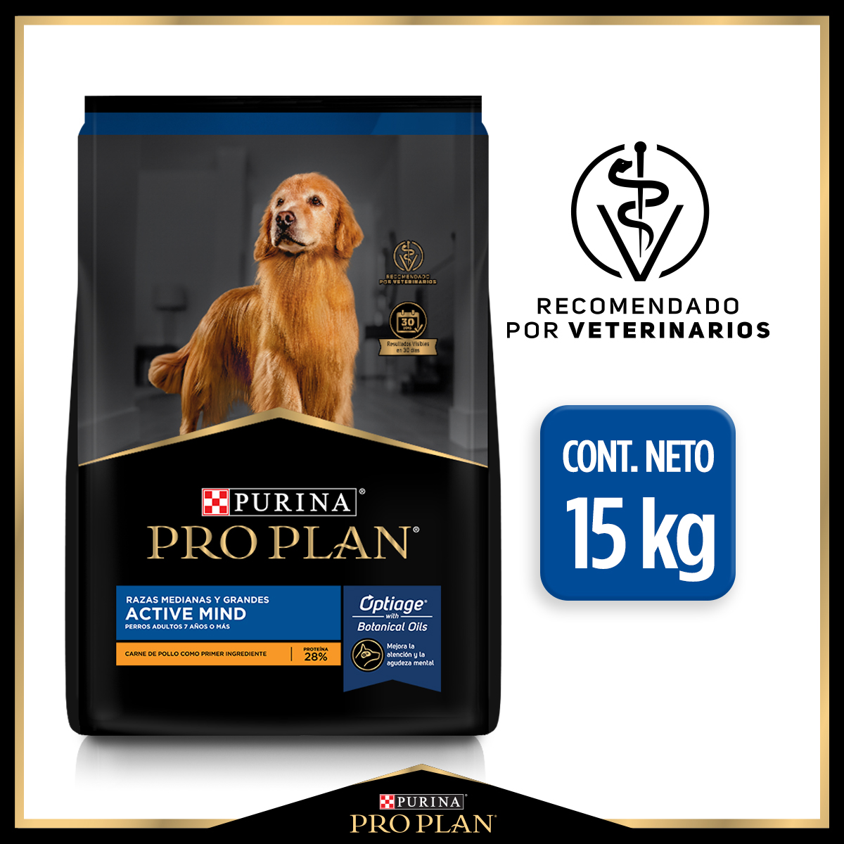 Pro Plan Active Mind Razas Medianas y Grandes OptiAge Alimento seco Carne de pollo bulto de 15kg
