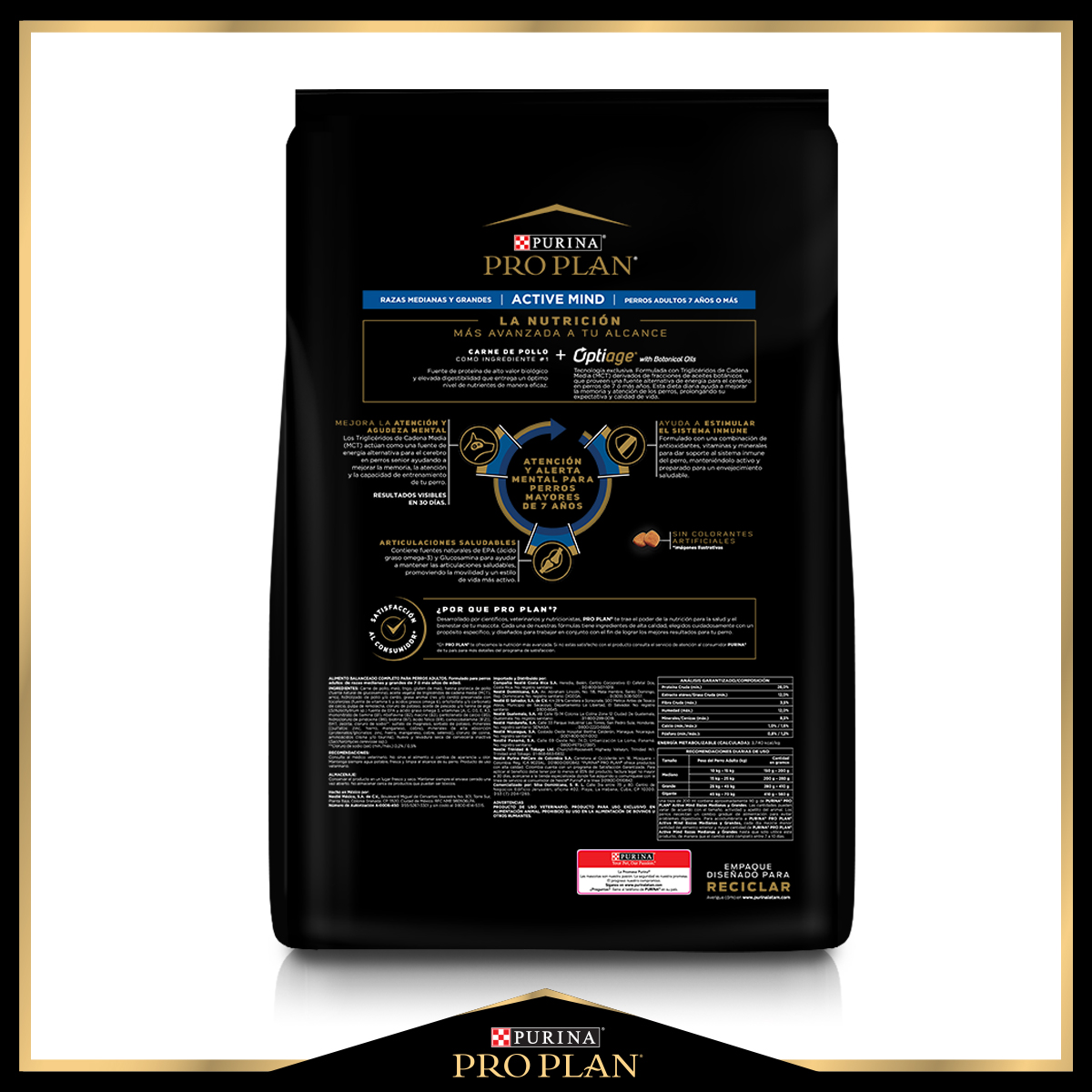 Pro Plan Active Mind Razas Medianas y Grandes OptiAge Alimento seco Carne de pollo bulto de 15kg