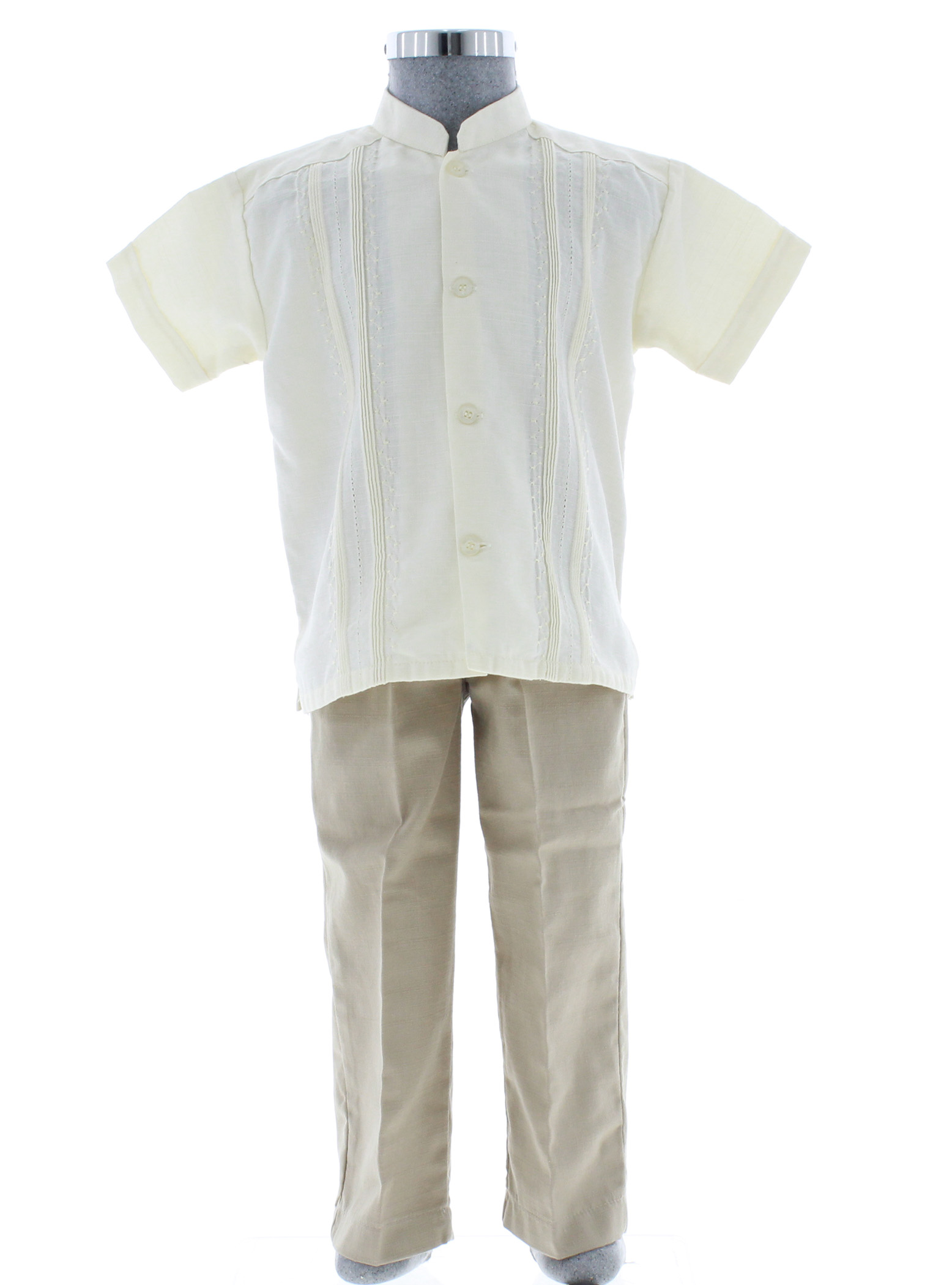 Conjunto de Guayabera Bordada de Lino color Hueso 1 a 7 años.