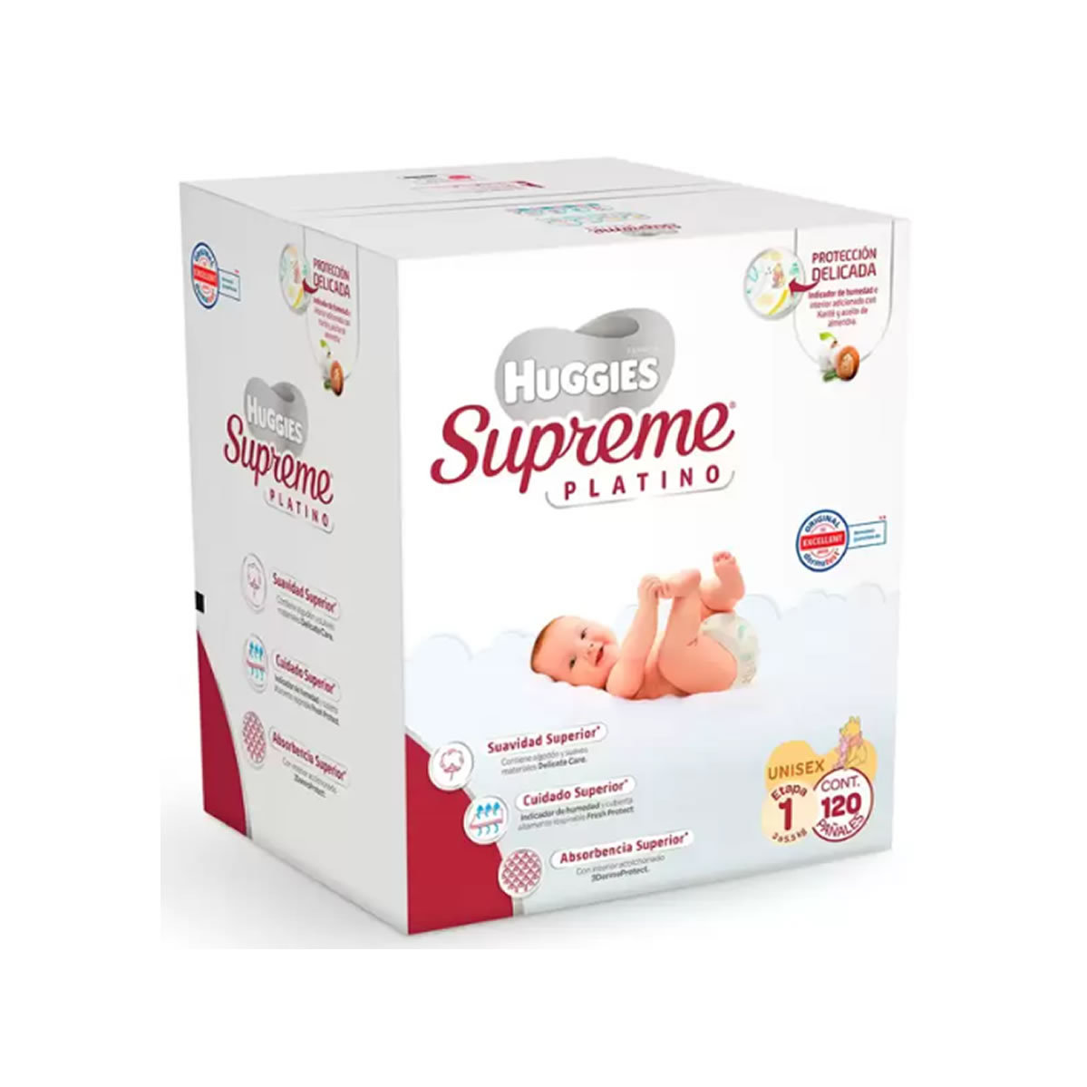 Pañales Etapa 1, Huggies Supreme Platino 120 piezas