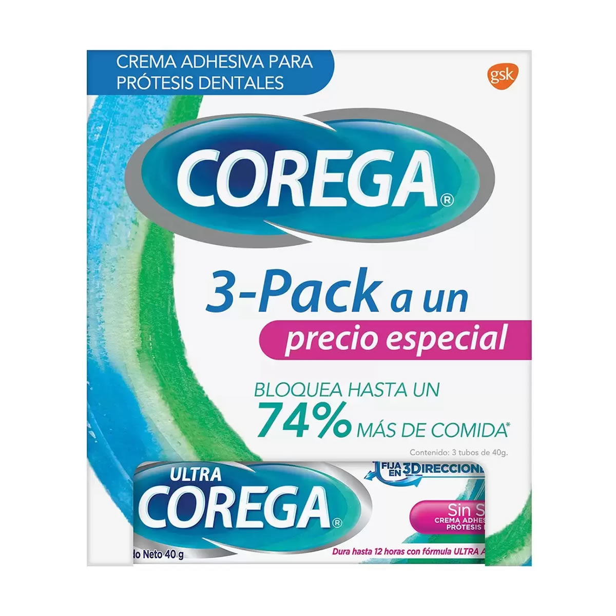 Crema Adhesiva Para Prótesis Dentales Ultra Corega 639943 3 Piezas CST