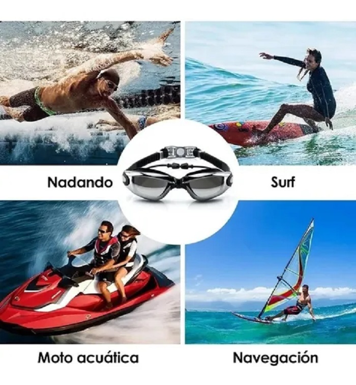 Gogles Gafas Para Natacion Con Clip Nariz Tapones Antiempaño Uv Negro