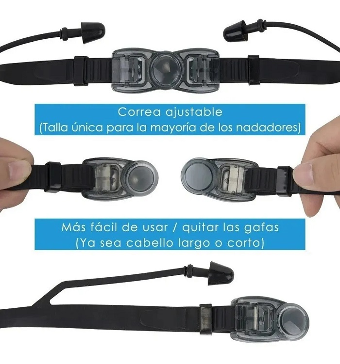 Gogles Gafas Para Natacion Con Clip Nariz Tapones Antiempaño Uv Negro