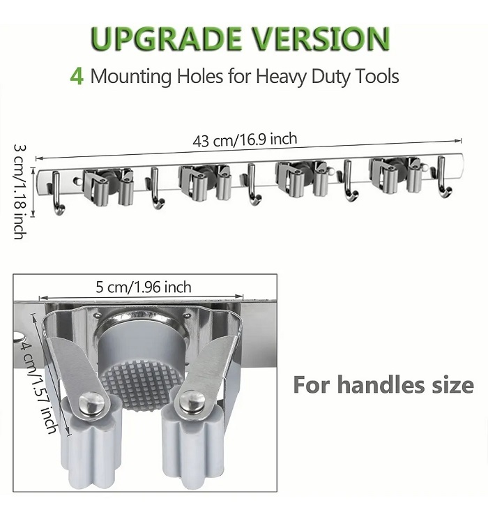 Acero Inoxidable Organizador De Escobas 4 Acortar 5 Gancho
