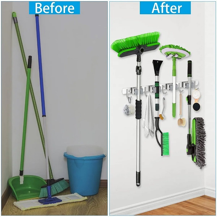 Acero Inoxidable Organizador De Escobas 4 Acortar 5 Gancho