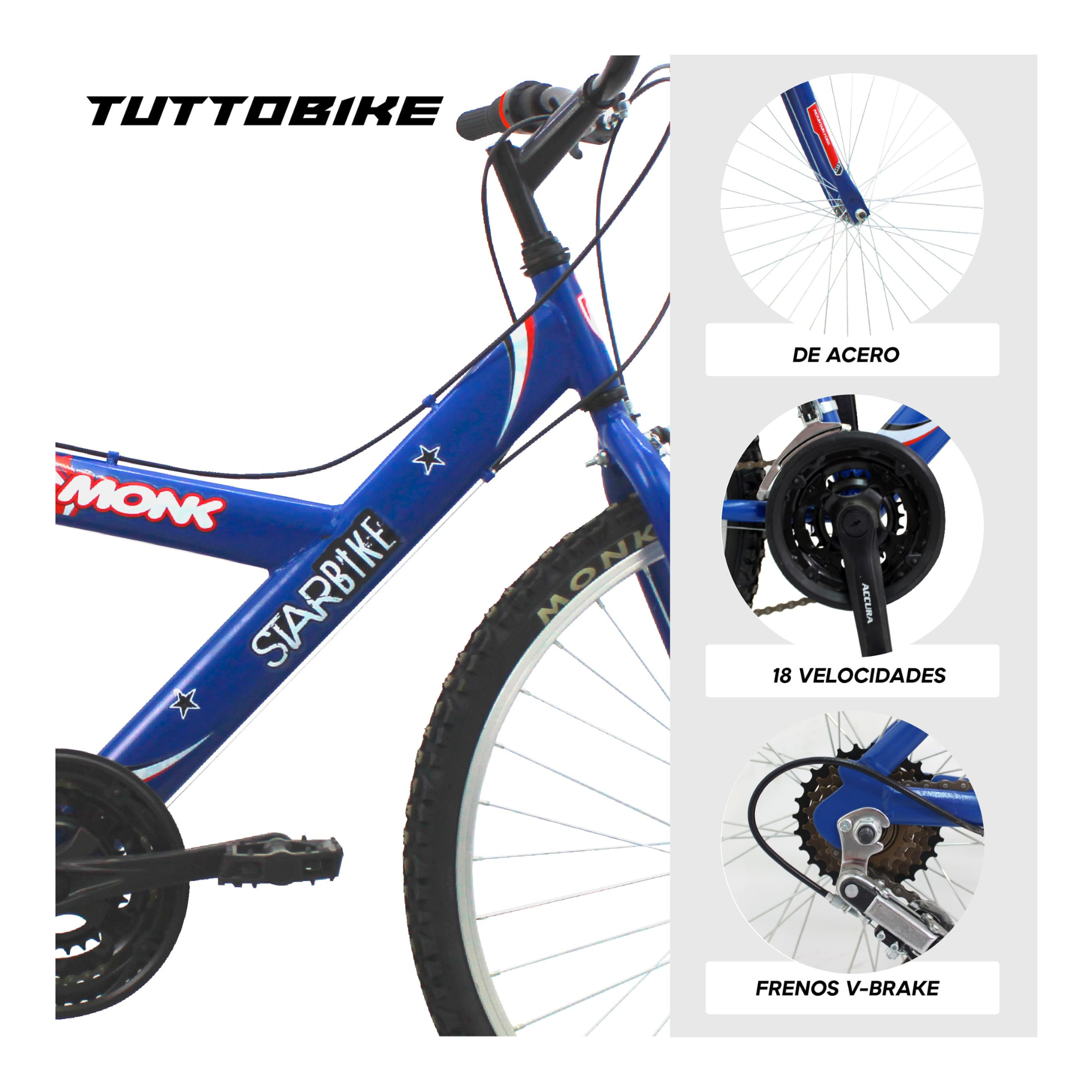 Bicicleta Montaña Rodada 26 18 Velocidades Monk StarBike Azul