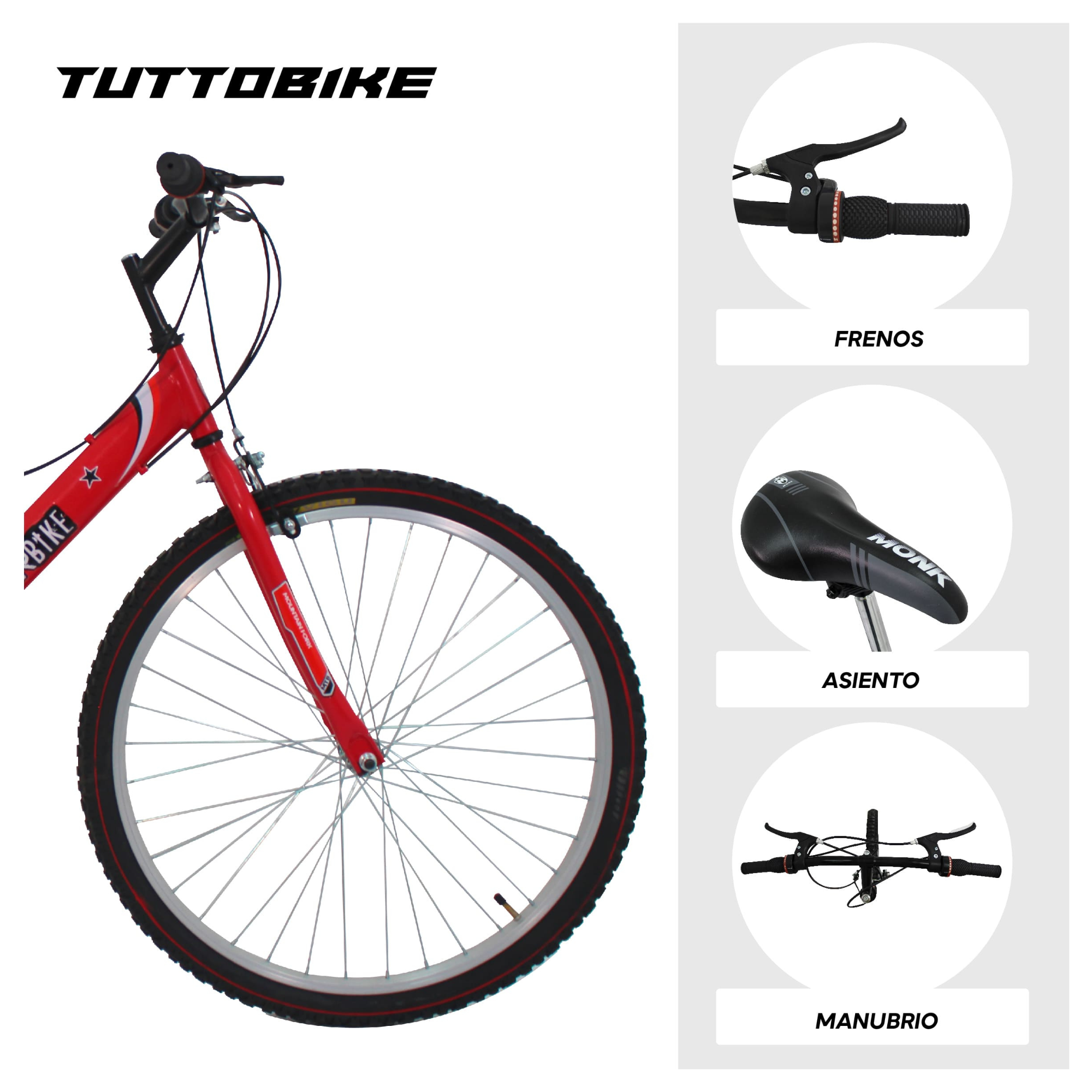 Bicicleta Montaña Rodada 26 18 Velocidades Monk StarBike  Roja