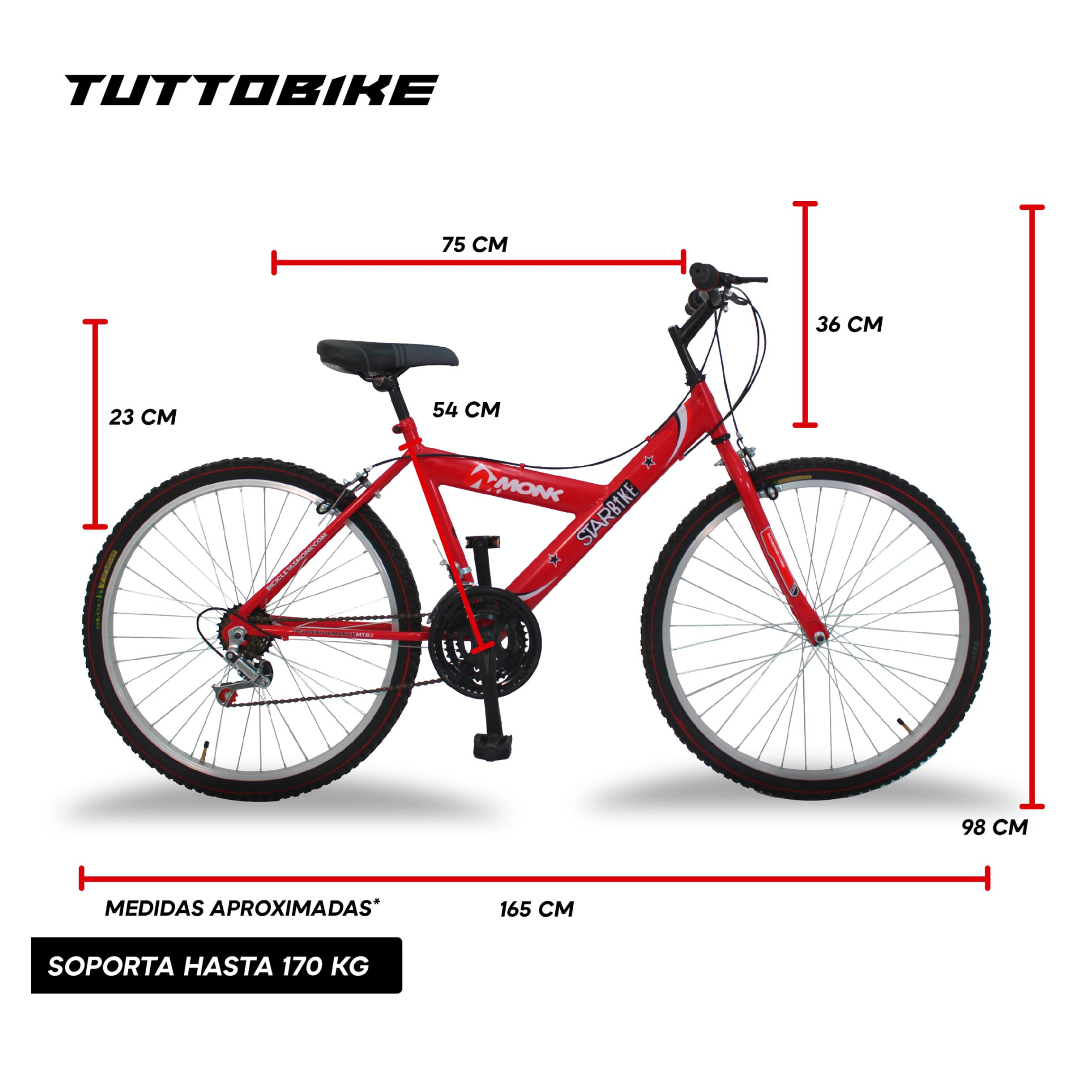 Bicicleta Montaña Rodada 26 18 Velocidades Monk StarBike  Roja