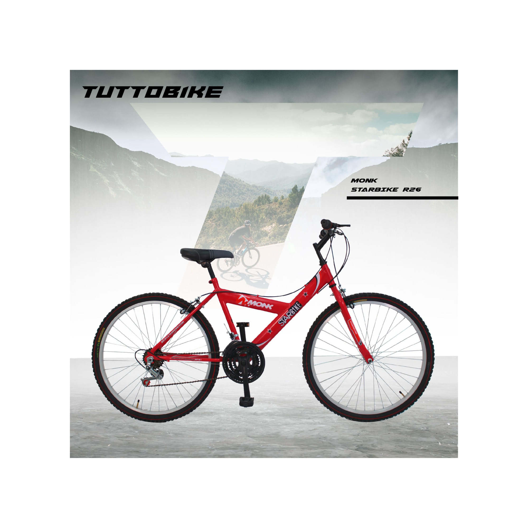 Bicicleta Montaña Rodada 26 18 Velocidades Monk StarBike  Roja