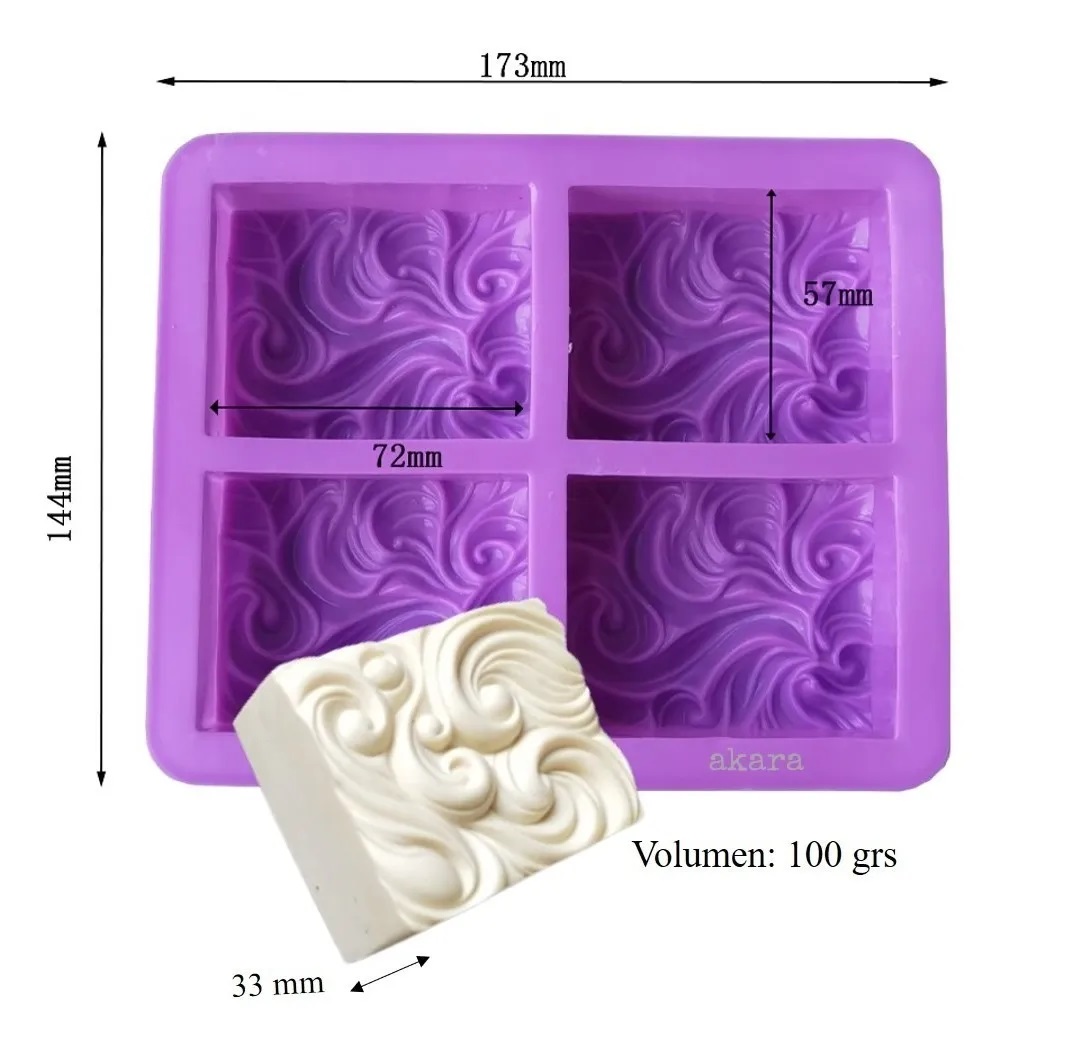 Molde De Silicón 4 Jabones Rectangulares Con Relieve Velas Morado
