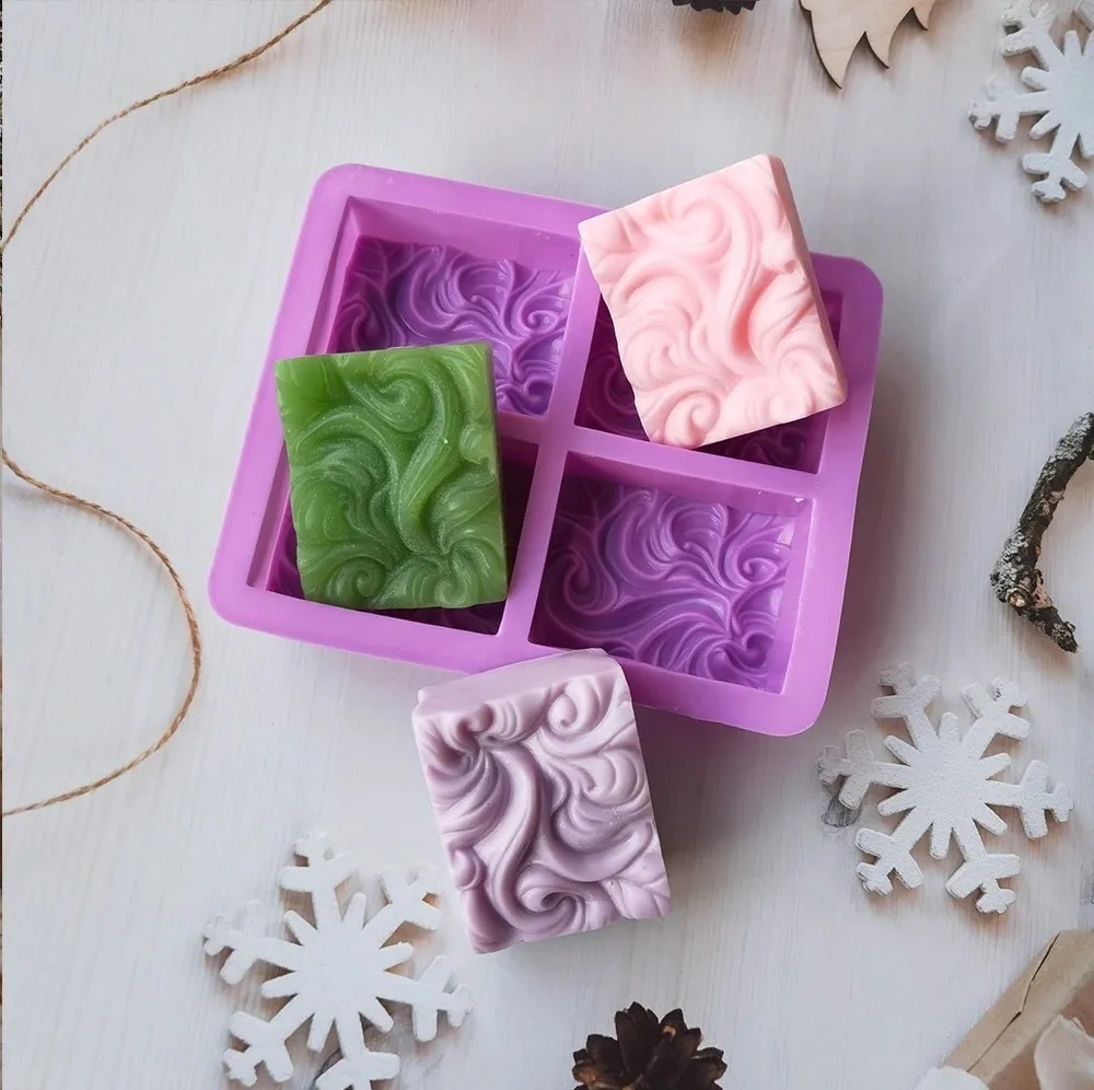 Molde De Silicón 4 Jabones Rectangulares Con Relieve Velas Morado