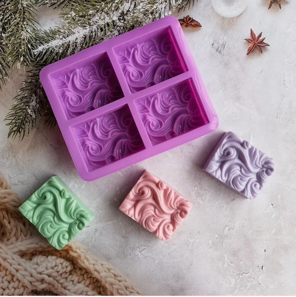 Molde De Silicón 4 Jabones Rectangulares Con Relieve Velas Morado