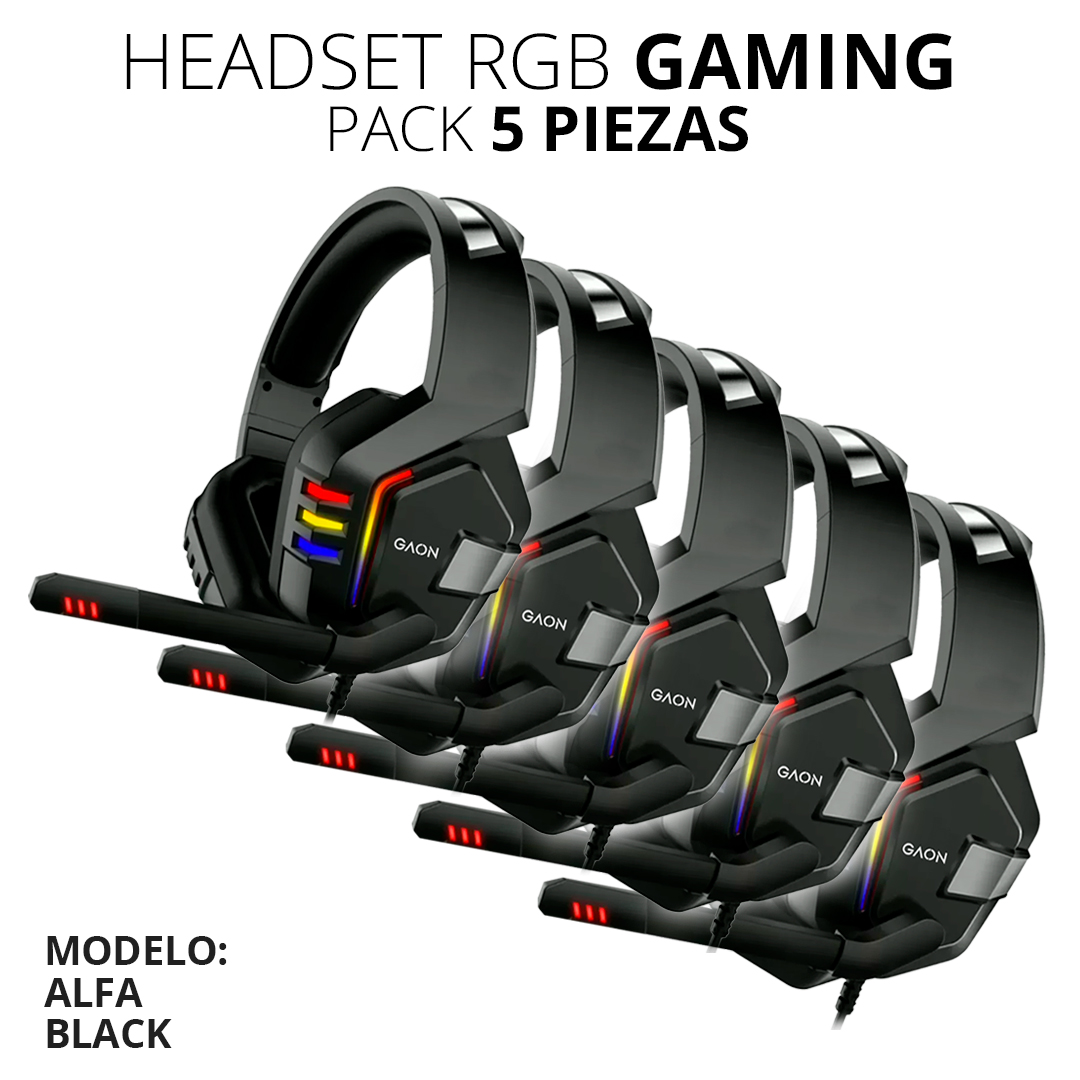 Audifonos Headsets Gamer Diadema Con Microfono Led Rgb Gaon Pack 5 Piezas