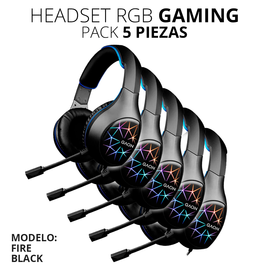 Audifonos Headsets Gamer Diadema Con Microfono Led Rgb Gaon Pack 5 Piezas