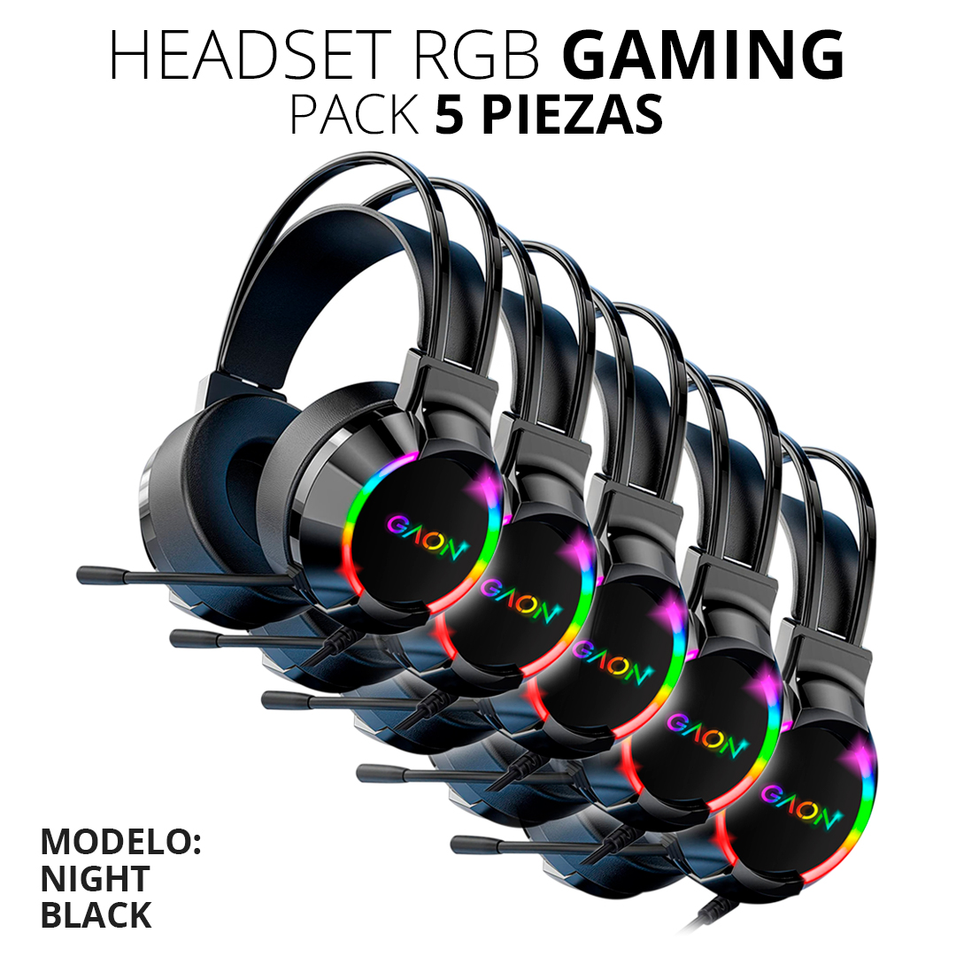 Audifonos Headsets Gamer Diadema Con Microfono Led Rgb Gaon Pack 5 Piezas