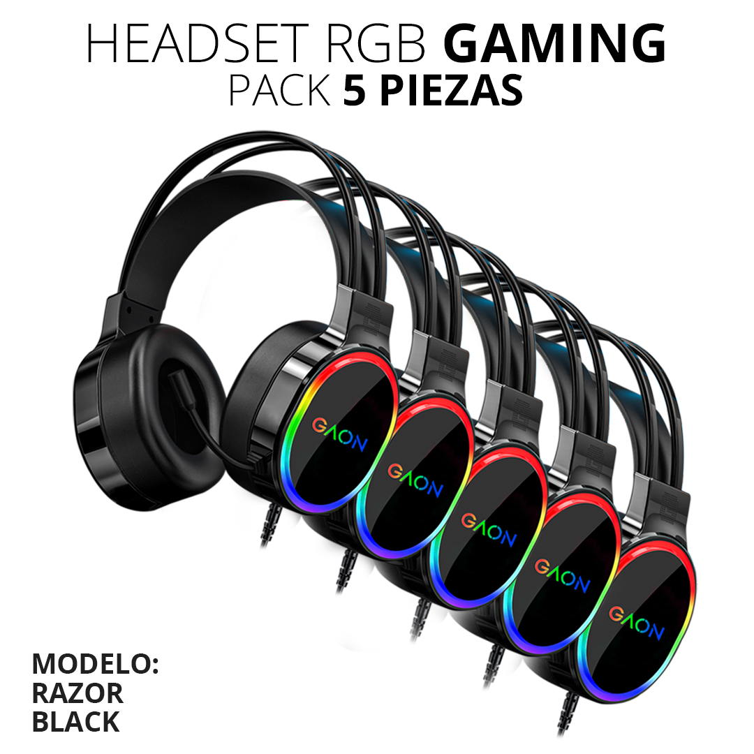 Audifonos Headsets Gamer Diadema Con Microfono Led Rgb Gaon Pack 5 Piezas