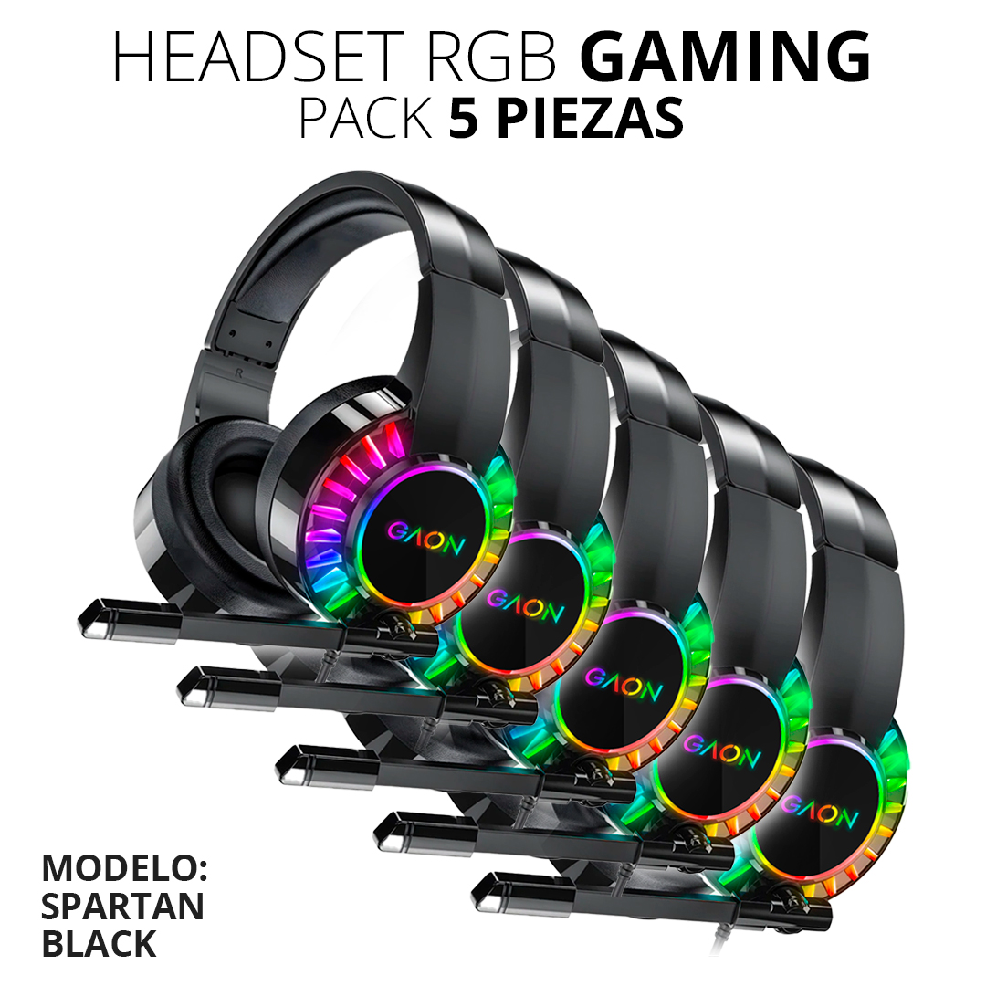 Audifonos Headsets Gamer Diadema Con Microfono Led Rgb Gaon Pack 5 Piezas