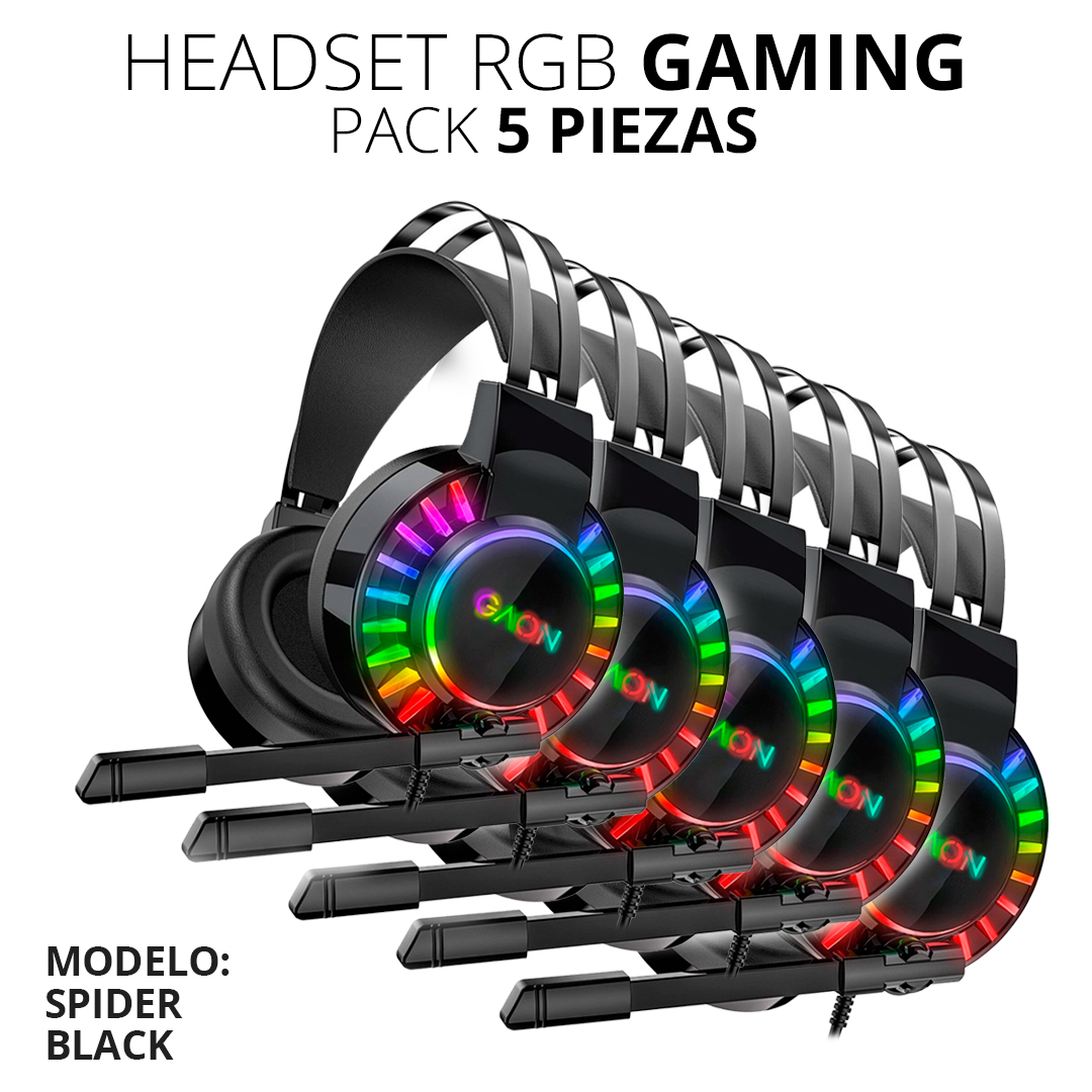 Audifonos Headsets Gamer Diadema Con Microfono Led Rgb Gaon Pack 5 Piezas