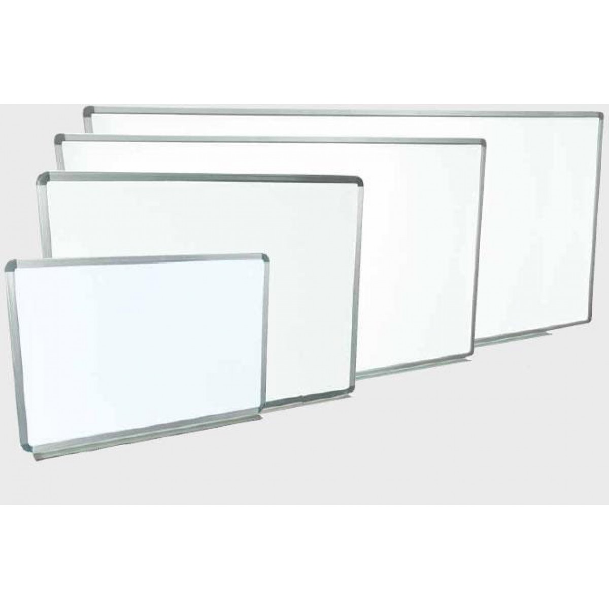 Pizarrón TecnoMöbel blanco de 60x40 con marco y portaplumón de aluminio anodizado, listo con accesorios para su montaje