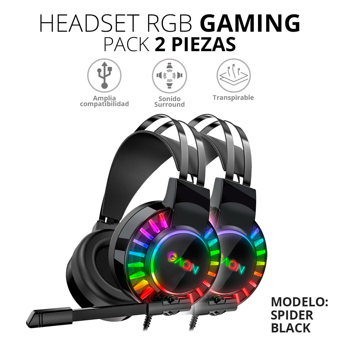 Audifonos Headset Gamer Diadema Con Microfono Led Rgb Gaon Pack 2 Piezas 