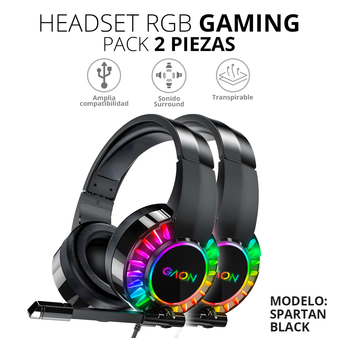 Audifonos Headset Gamer Diadema Con Microfono Led Rgb Gaon Pack 2 Piezas 