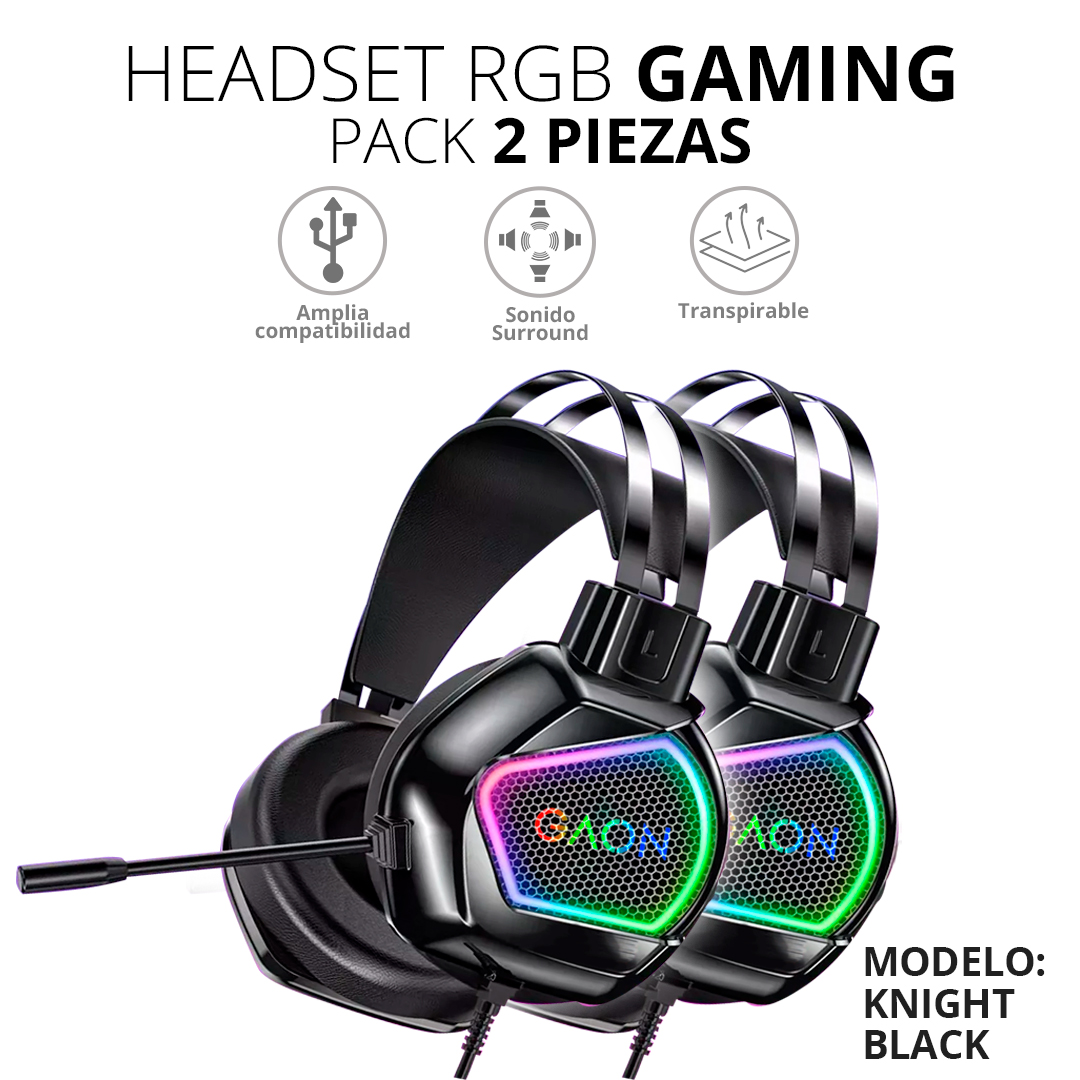 Audifonos Headset Gamer Diadema Con Microfono Led Rgb Gaon Pack 2 Piezas 
