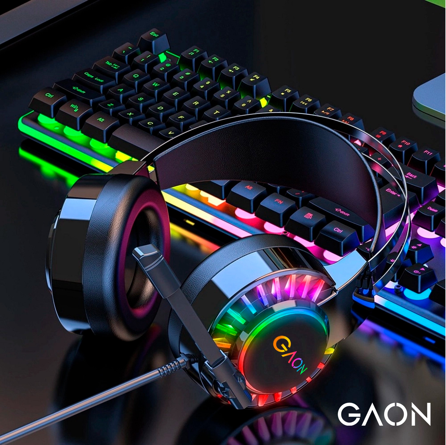 Audifonos Headset Gamer Diadema Con Microfono Led Rgb Gaon Pack 2 Piezas 