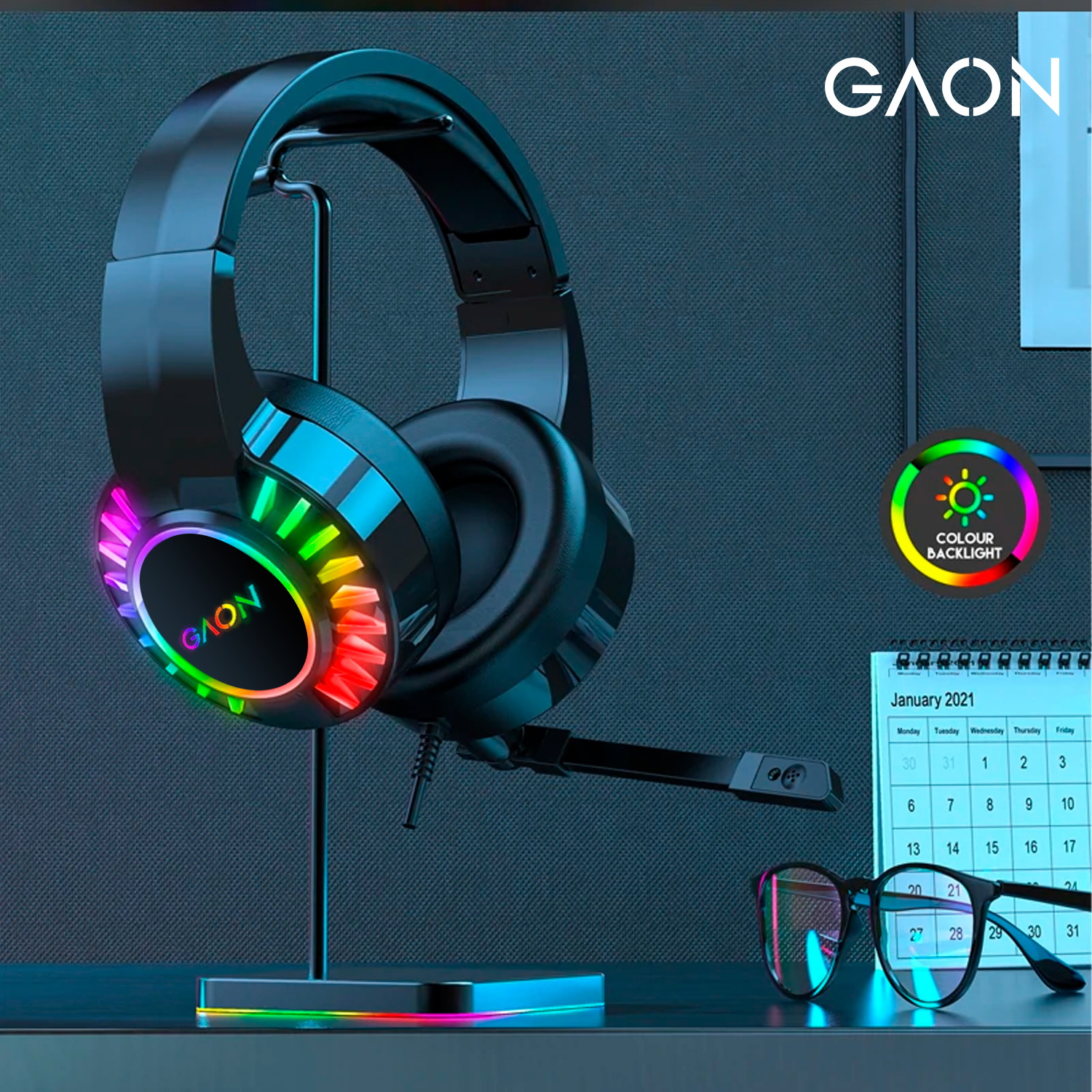 Audifonos Headset Gamer Diadema Con Microfono Led Rgb Gaon Pack 2 Piezas 
