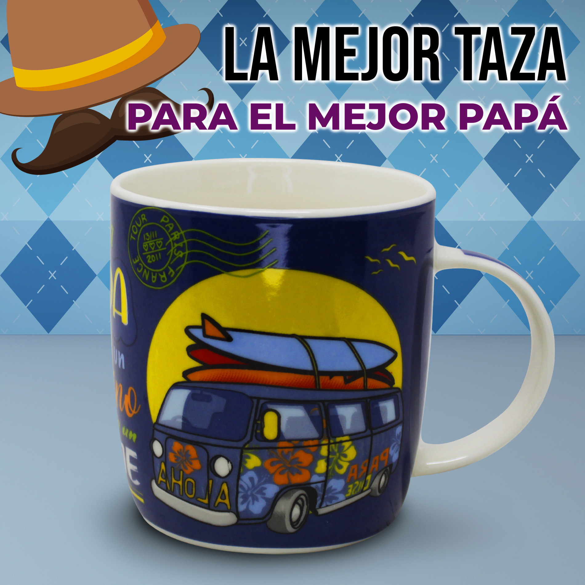 Taza Diseños Combi 70´s Con Frases Porcelana