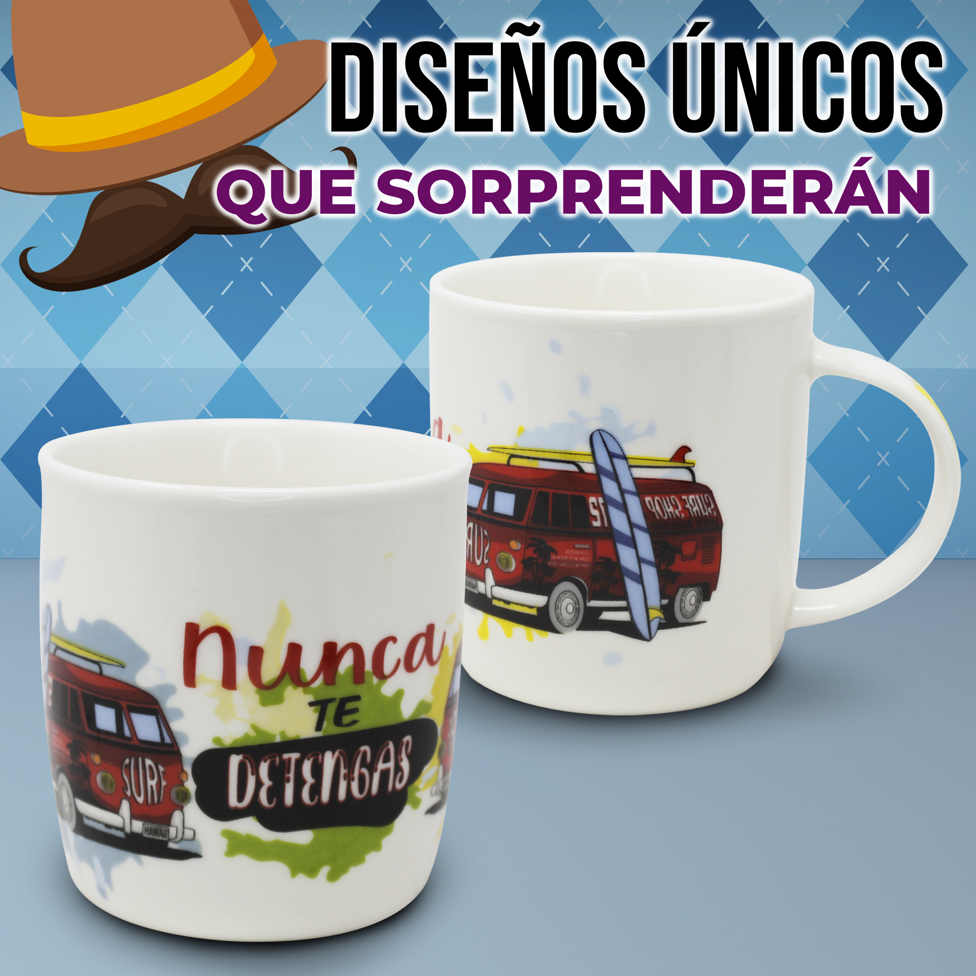 Taza Diseños Combi 70´s Con Frases Porcelana