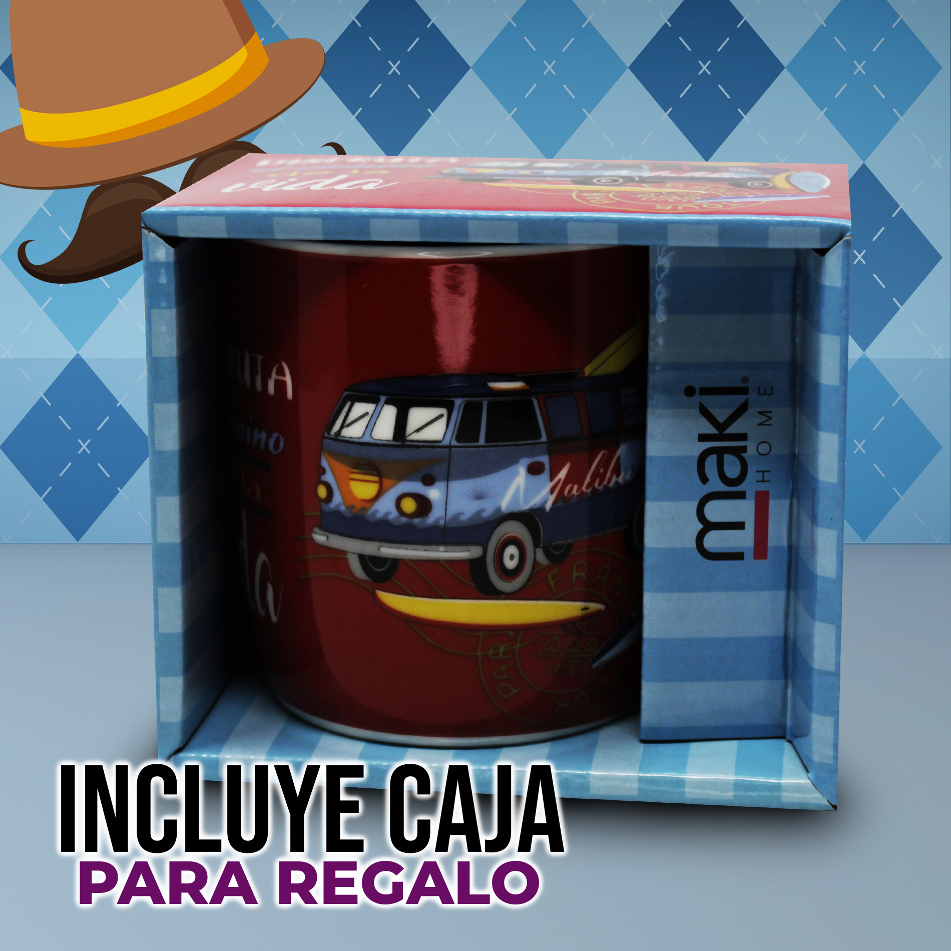 Taza Diseños Combi 70´s Con Frases Porcelana