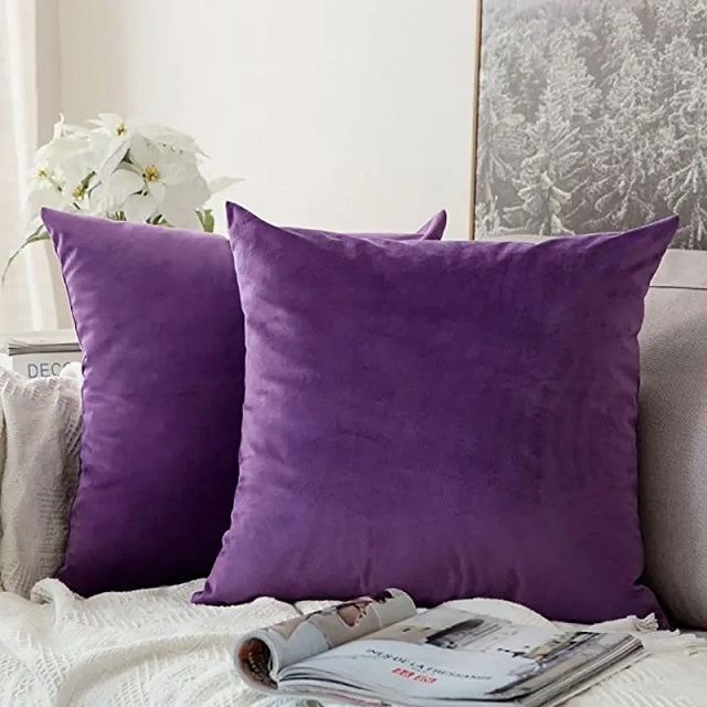 Juego 2 Fundas Para Cojín Decorativo Terciopelo Sin Glitter Morado