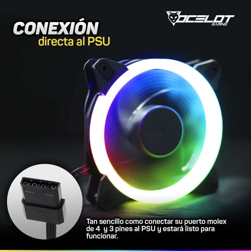 Ventilador Gamer de 120mm para Gabinete (3 piezas), RGB, conexión Molex 4 Pin, Ocelot OGF01