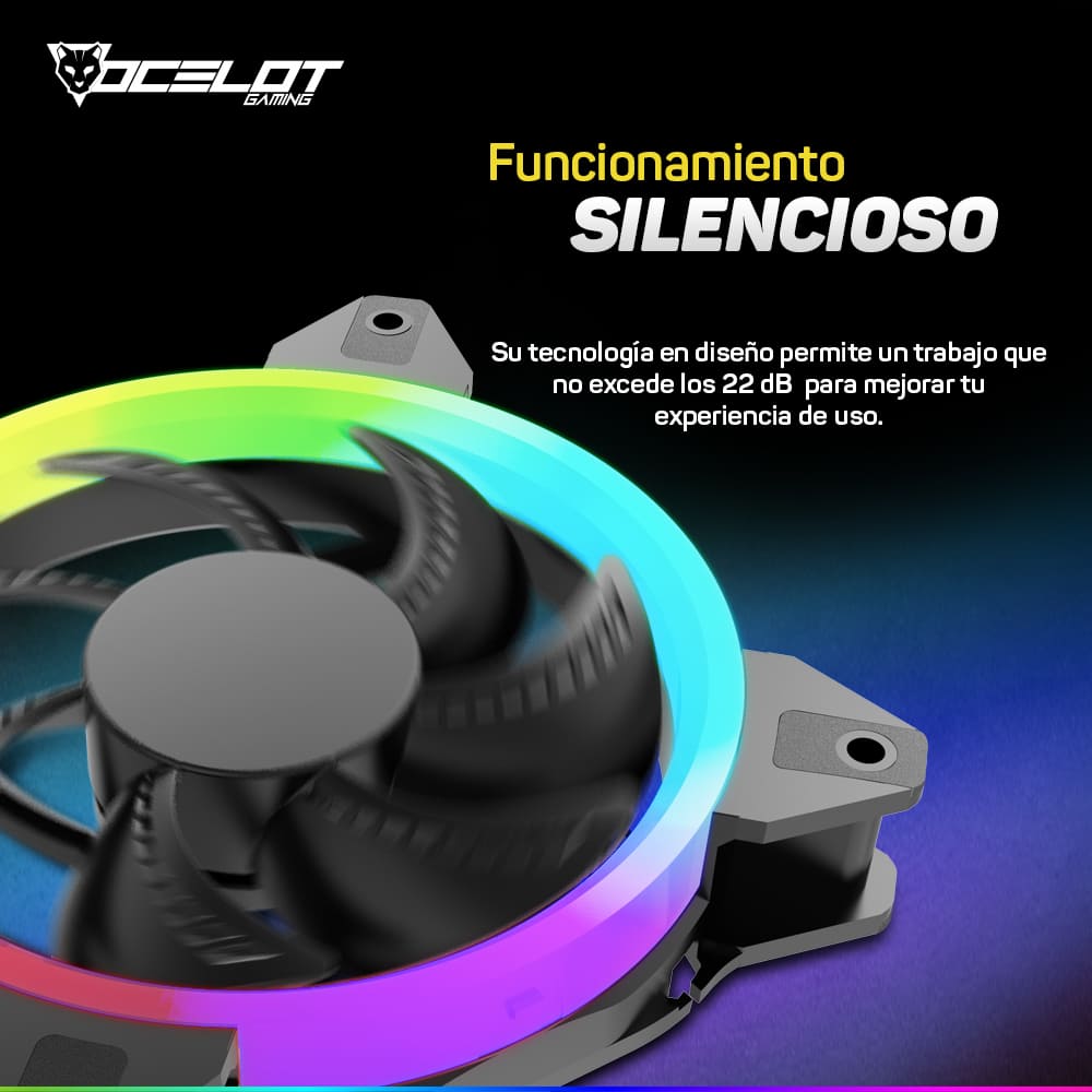 Ventilador Gamer de 120mm para Gabinete (3 piezas), RGB, conexión Molex 4 Pin, Ocelot OGF01