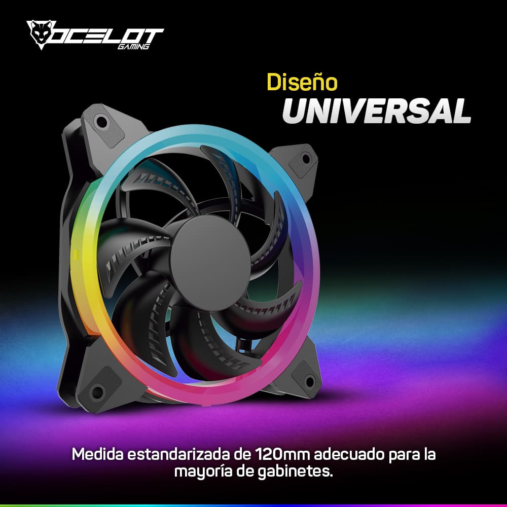 Ventilador Gamer de 120mm para Gabinete (3 piezas), RGB, conexión Molex 4 Pin, Ocelot OGF01