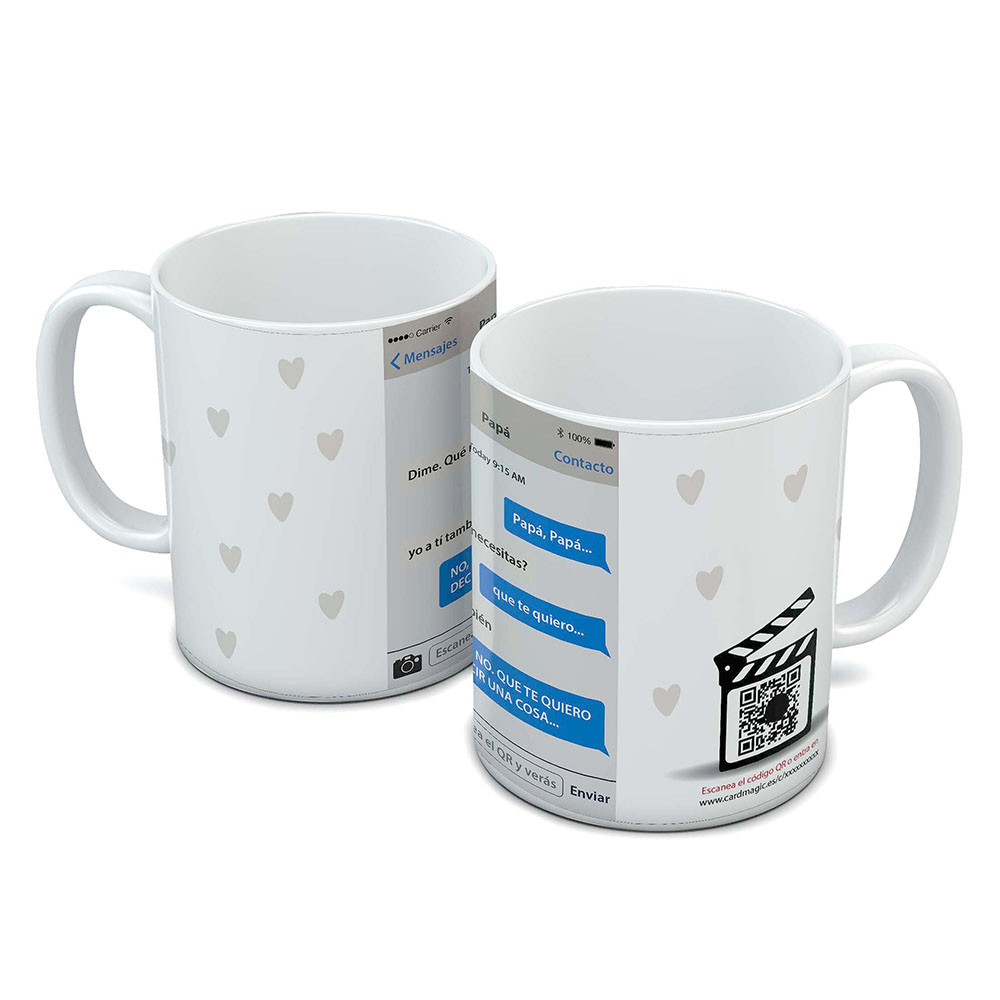 Video Taza papá te quiero decir chat con código QR CardMagic