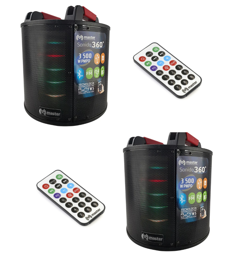 Kit de 2 Bafles Profesionales Bluetooth Sonido Envolvente 360 Grados Tecnologia TWS Sistema de Luces Integrado / Master / KIT-360SYSMALL