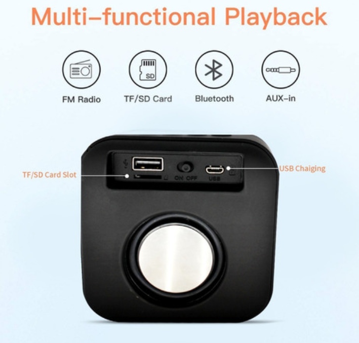 Mini Bocina T5 Diseño Cuadrado Bluetooth Radio Negro