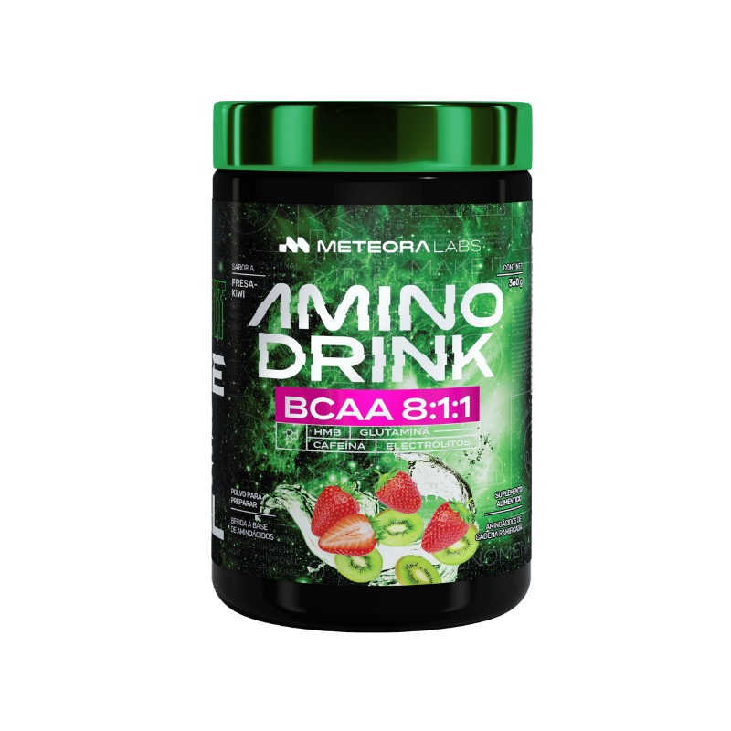 METEORA LABS | Aminodrink | BCAA 8:1:1 | HMB | BCAA Aminoácidos de cadena ramificada | Electrólitos | Glutamina | 30 Porciones por envase | Sin Azúcares Añadidos | Sabor a Fresa con Kiwi