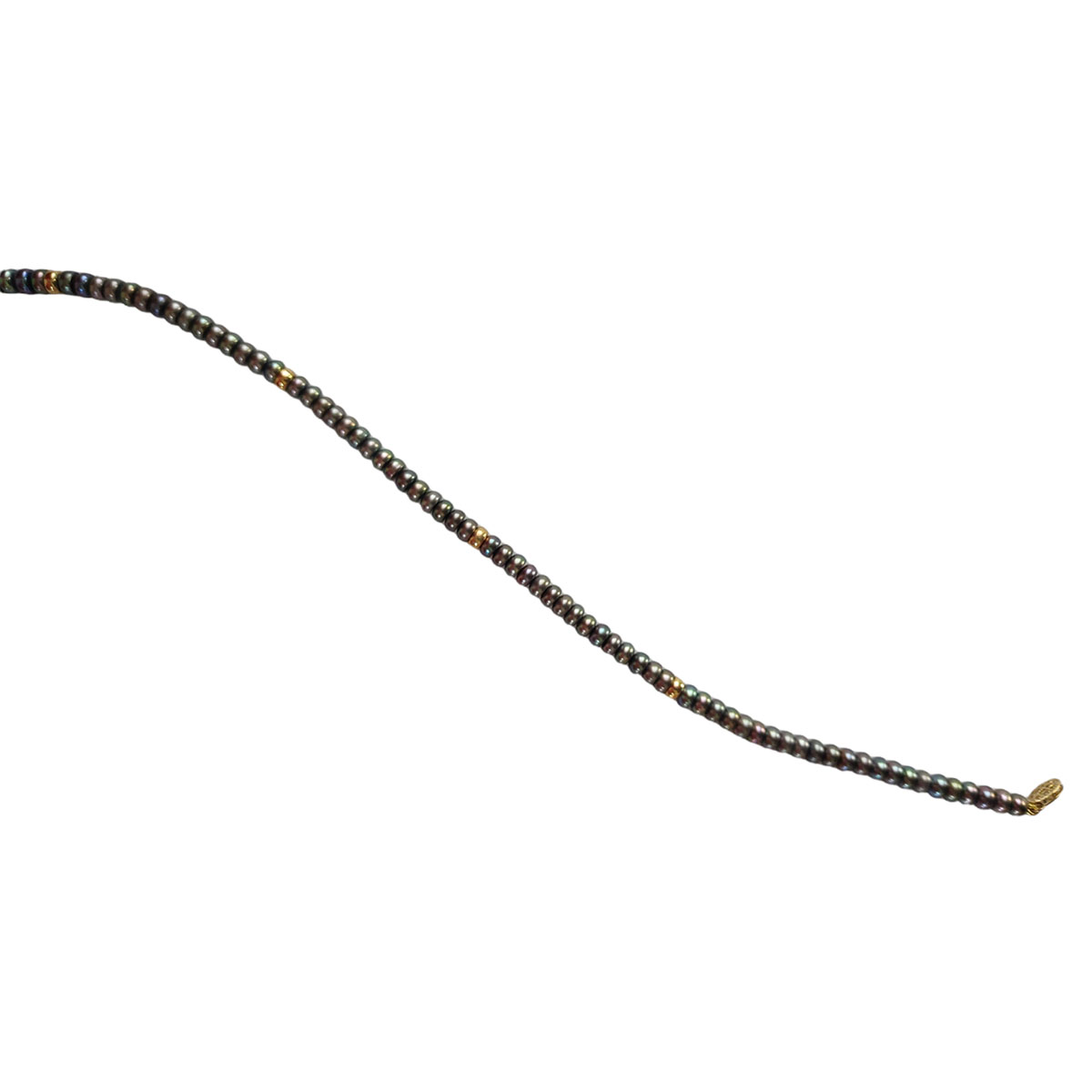 Collar Perlas Negras Boton 5.5 Mm Con Donas En Oro De 14 K