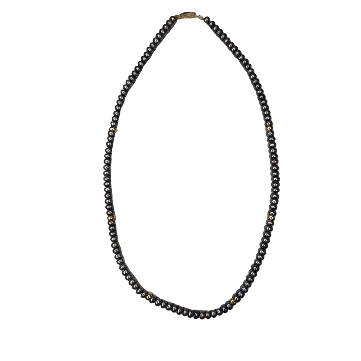 Collar Perlas Negras Boton 5.5 Mm Con Donas En Oro De 14 K